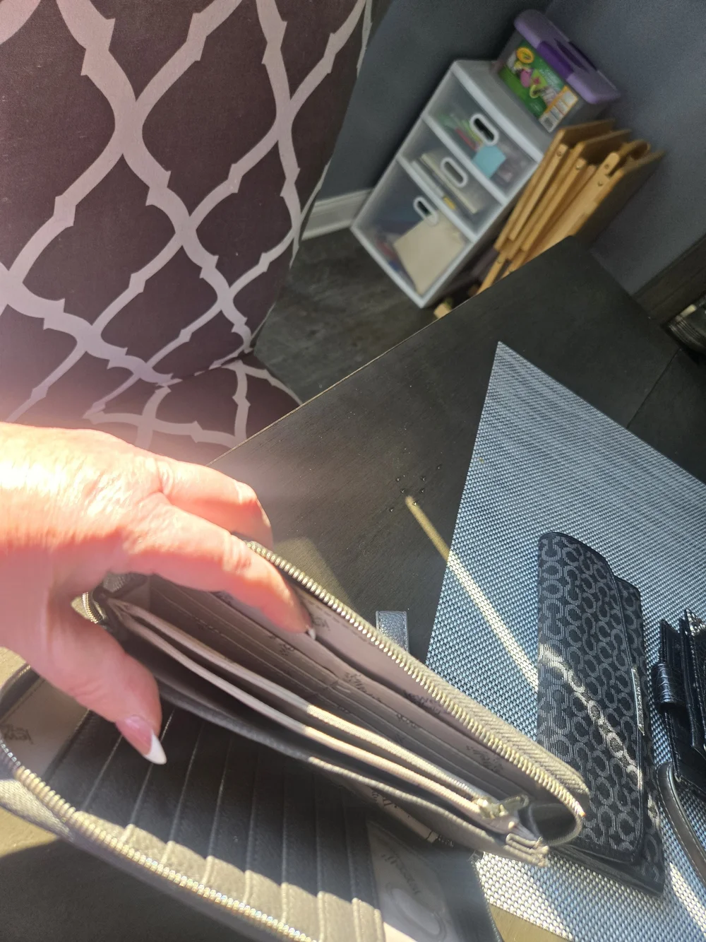Grey Leather Wristlet Wallet